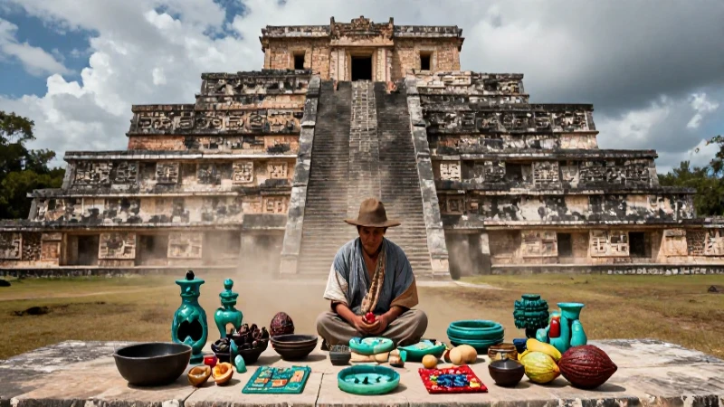 Comerciantes mayas en Kaminaljuyu intercambian obsidiana y cacao