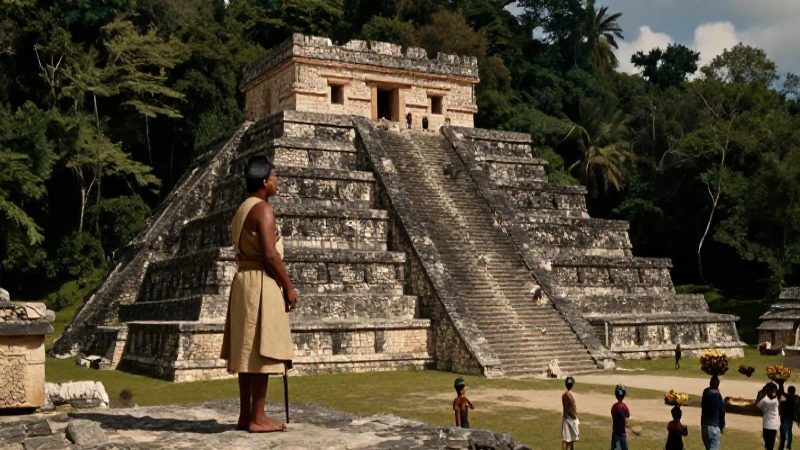 Noble maya dirige construcción en pirámide ancestral