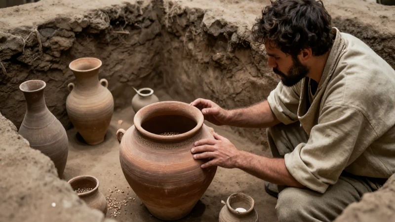Excavación revela cerámica y grano antiguo con realismo