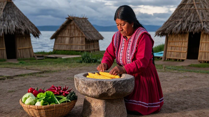 Cómo influye el legado prehispánico en la alimentación en México 18 Mujer náhuatl muele maíz en su pueblo ancestral