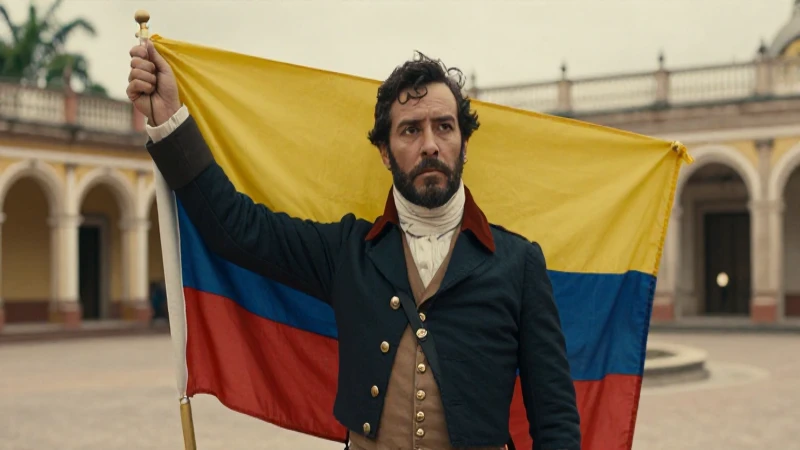 Revolucionario colombiano en plaza histórica