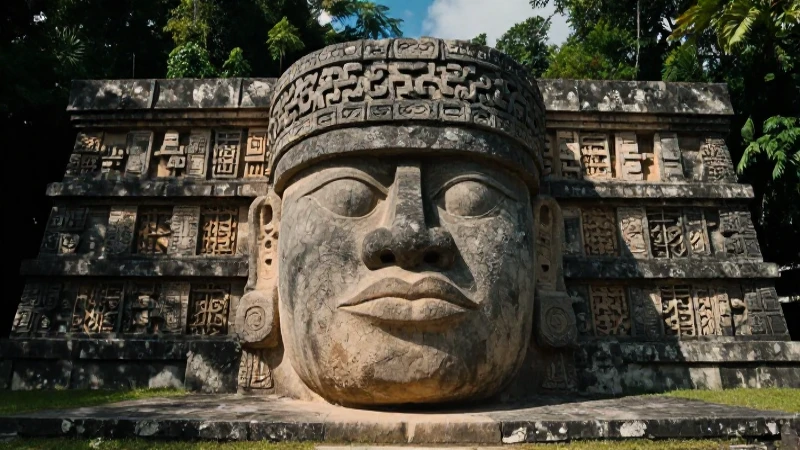 Quiénes fueron los Olmecas y cuáles fueron sus aportaciones 57 Cabeza olmeca de basalto en la selva mesoamericana