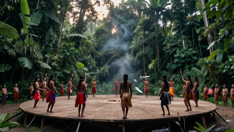 Qué es la danza de los voladores y su tradición milenaria 23 Danzantes indígenas en ritual volador bajo la jungla
