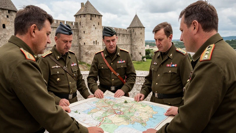 Estrategas militares revisan mapa en fortaleza báltica