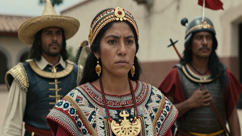 Malinche y conquistador en fotografía histórica dramática