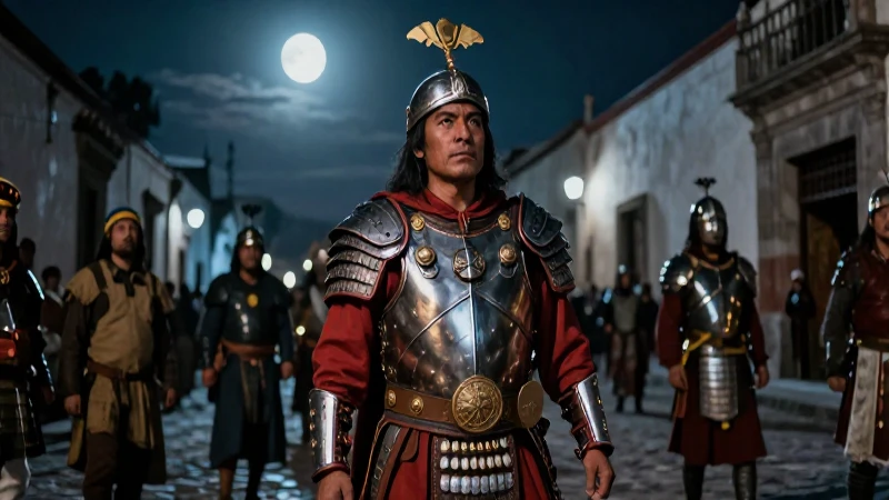 Guerra Mexica en Tenochtitlan bajo la luz lunar