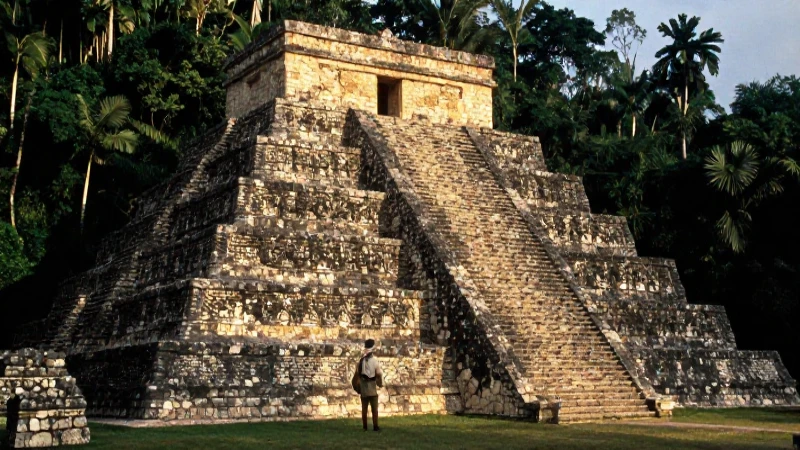 Pirámide maya Labná bajo luz dorada