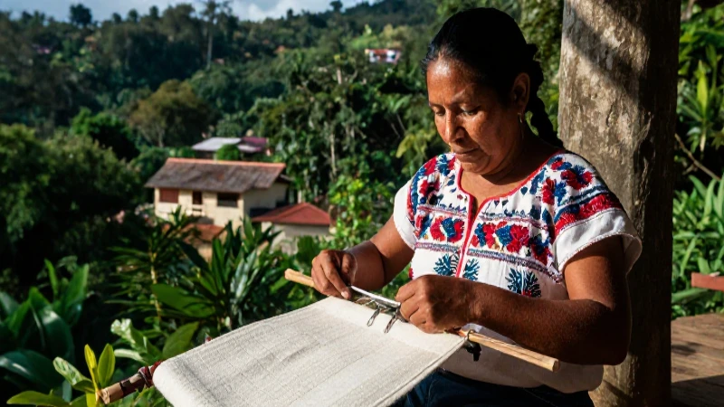 Cora teje en exuberante selva mexicana