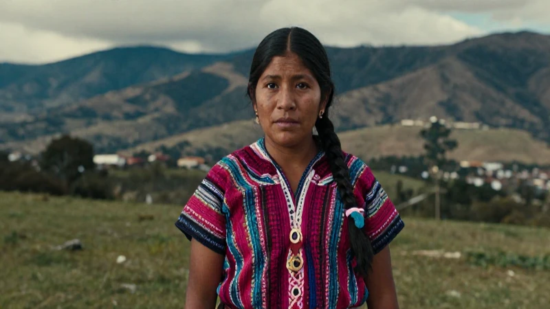 Mujer huasteca en paisaje precolombino vibrante