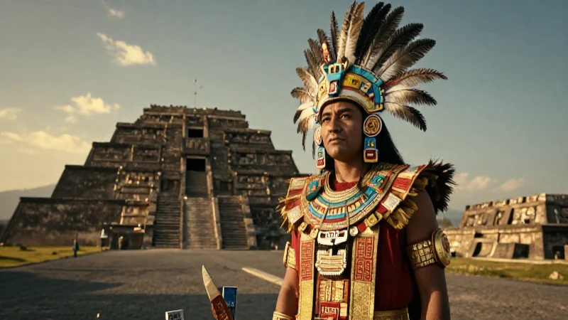 Cuáles son las leyendas y mitos inolvidables de los aztecas 30 Sacerdote azteca majestuoso ante el Templo Mayor