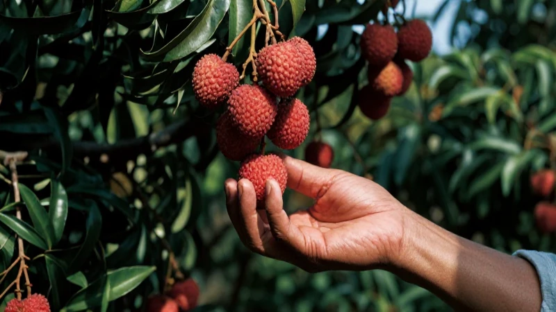 Cuál es la historia, origen y beneficios del lichis 42 Agricultor cose litchis en un exuberante huerto antiguo
