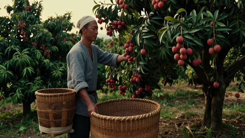 Cuál es la historia, origen y beneficios del lichis 45 Agricultor asiático cosecha litchis en oro histórico