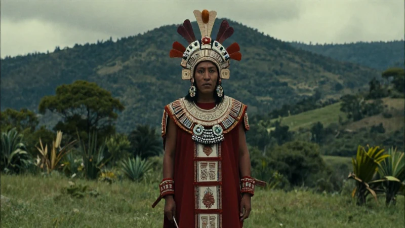 Sacerdote azteca en ritual en paisajes mesoamericanos