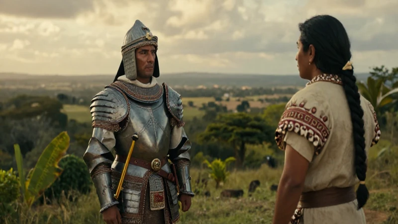 Conquista: guerrero español y mesoamericano en un paisaje ancestral