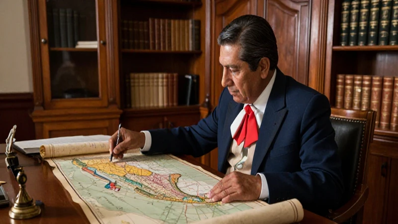 Oficial colonial estudia mapa antiguo