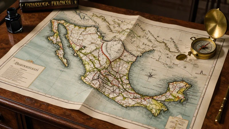 Mapa histórico mexicano con elementos antiguos
