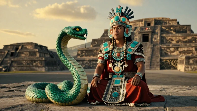 Sacerdote mexica con serpiente en Tenochtitlan