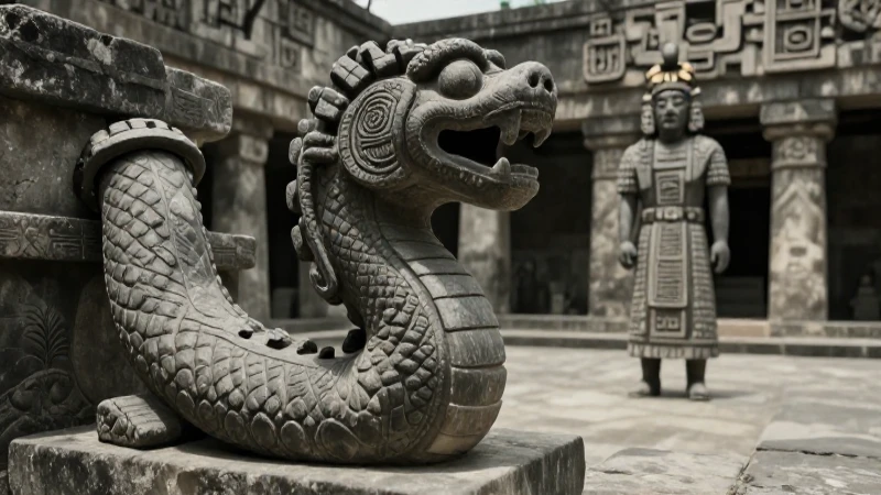 Escultura detallada de Maquizcóatl en Tenochtitlan