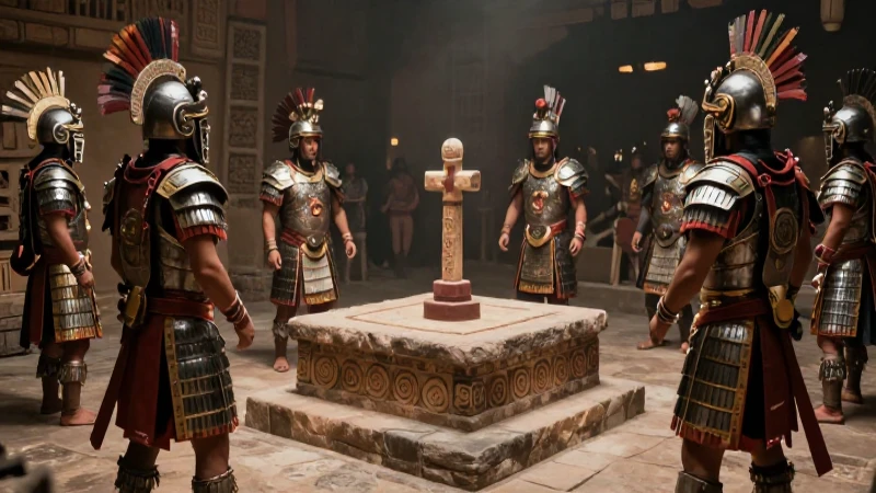 Ritual azteca de sacrificio con atmósfera dramática