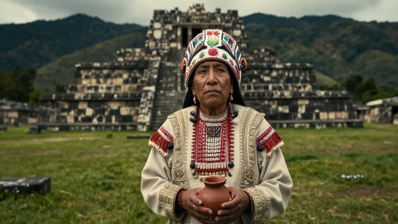 Cuál es la historia y cultura del pueblo Matlatzinca en México 53 Anciano Matlatzinca en paisaje mesoamericano ancestral
