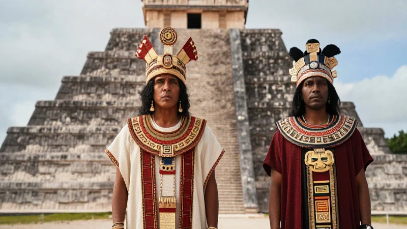 Cuáles eran las estructuras y clases en la sociedad maya 4 Sacerdote maya junto a noble ante pirámide