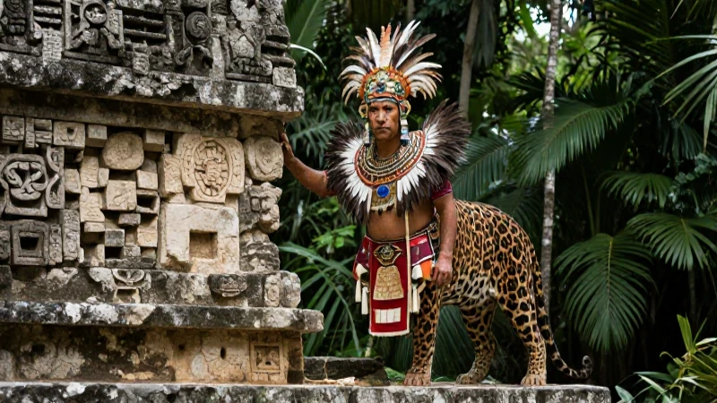 Mayas y el jaguar: espíritu de lo silvestre en la cultura 11 Noble maya y jaguar en selva histórica