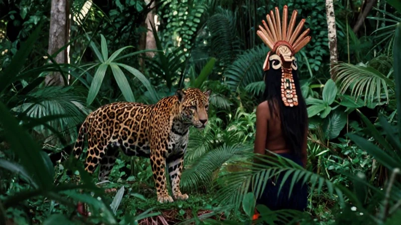 Mayas y el jaguar: espíritu de lo silvestre en la cultura 16 Jaguar poderoso en selva mesoamericana histórica