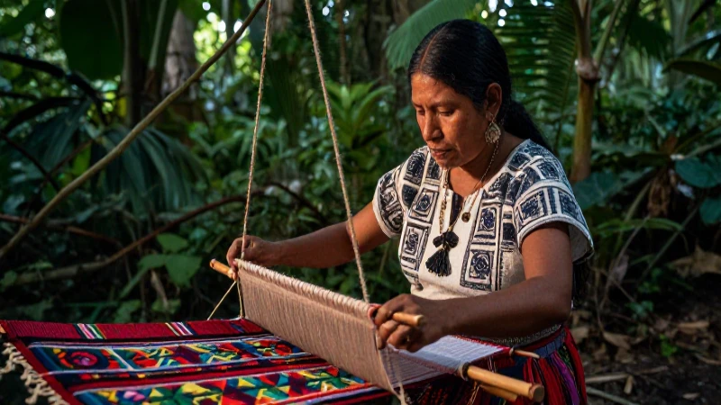 Mujer maya teje textiles ancestrales en la selva