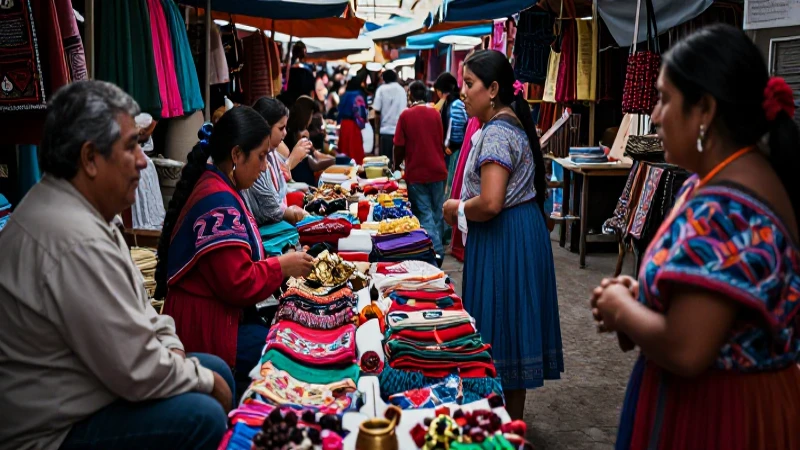 Mercado azteca vibrante y realista