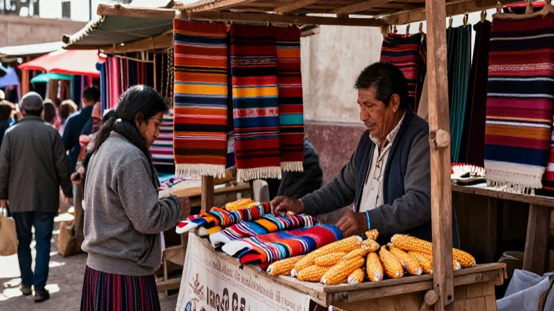 Mercader nahua en vibrante mercado azteca