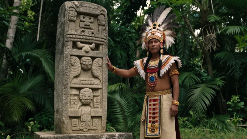 Sacerdotisa maya en estela y selva