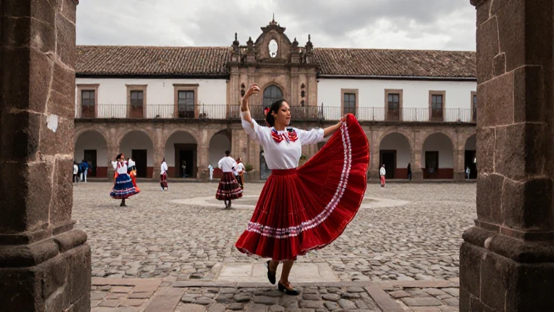 Bailarina tradicional de Michoacán en plaza histórica