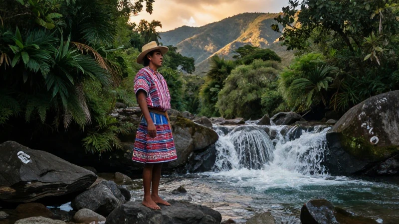 Hombre indígena junto al río de Zacapu