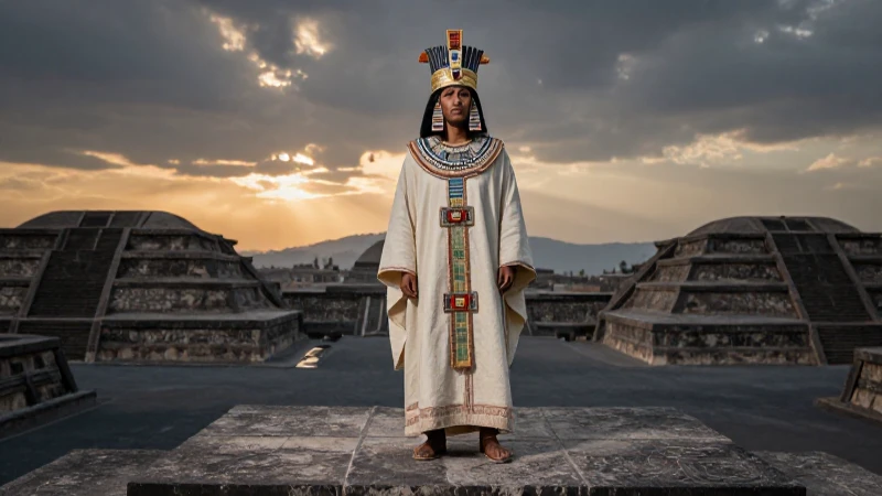 Sacerdote azteca en Tenochtitlan al amanecer