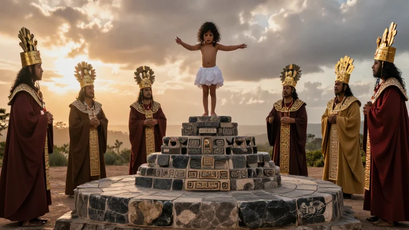 Sacrificio azteca en altar al amanecer