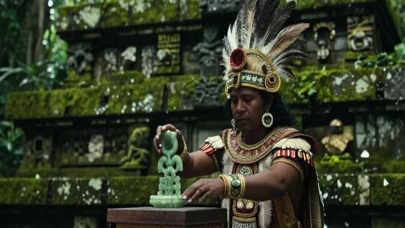 Mitos Mayas Cortos: Explorando los Misterios Cosmogónicos 29 Sacerdote Maya ejecuta ritual de cosmogonía