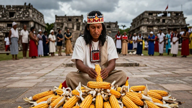 Mitos mesoamericanos: Explorando los relatos fundacionales 18 Ritual dramático del maíz en plaza antigua