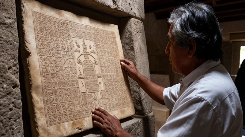 Erudito revisando códice mixtec en archivo colonial