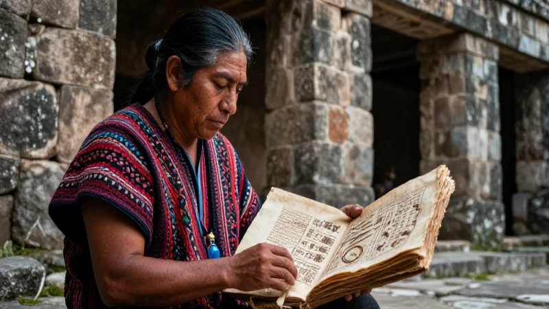 Scribe mixteca examina códice ancestral