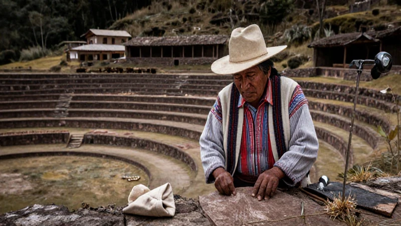 Abuelo mixteco en terrazas de piedra antigua