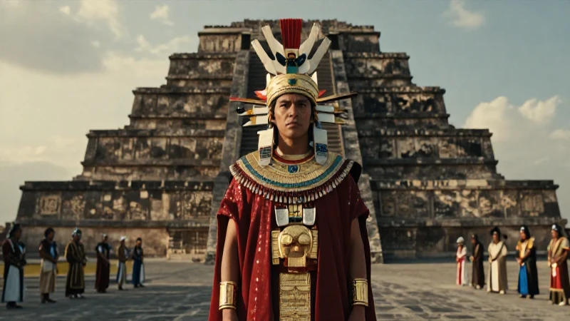 Moctezuma, emperador azteca, en el Templo Mayor