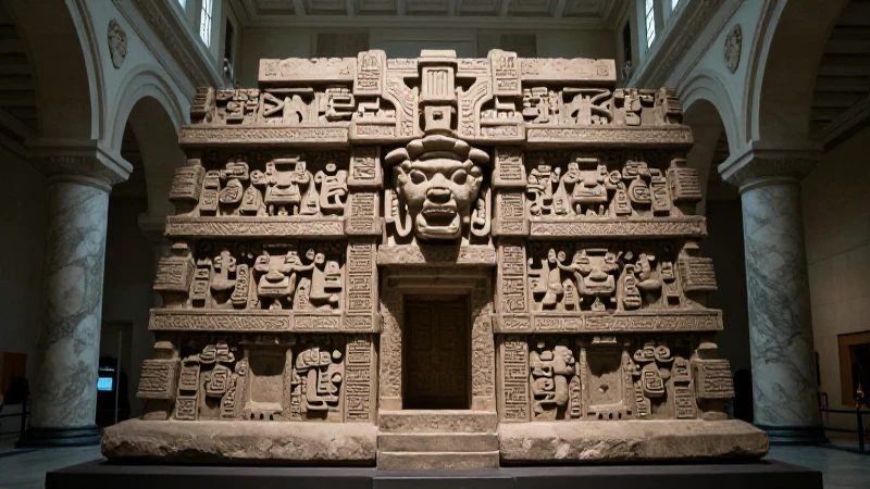 Monolito mesoamericano en majestuoso museo