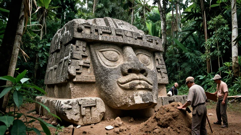 Descubrimiento de un interesante monumento olmeca sepultado 231 Arqueólogos exploran escultura olmeca en selva