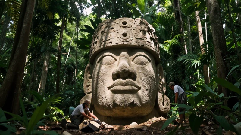Descubrimiento de un interesante monumento olmeca sepultado 230 Olmeca colosal descubre en la selva bajo la luz