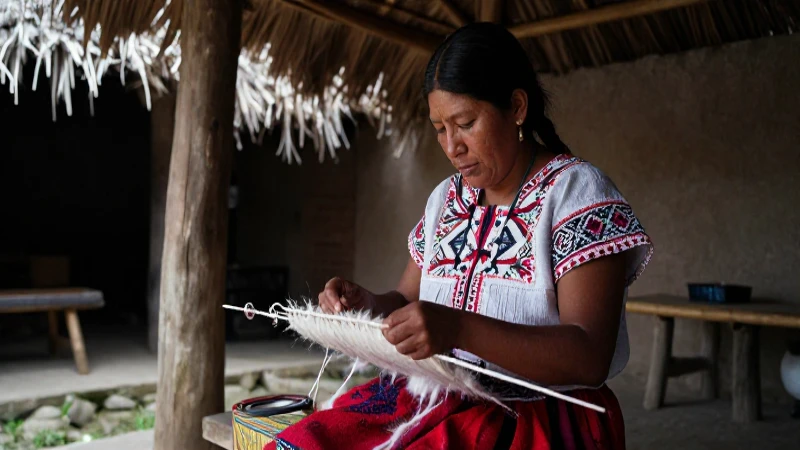 Mujer maya tejiendo sus roles en su hogar
