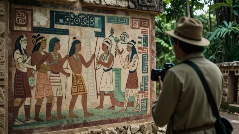 Murales mayas de Bonampak: La capilla sixtina maya 18 Arqueólogo observa mural maya vibrante en Chiapas