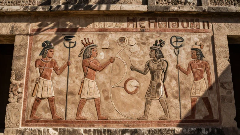 En qué consiste el muralismo prehispánico y sus pinturas 38 Mural mesoamericano antiguo en ruina bajo luz dramática