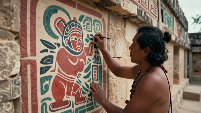 En qué consiste el muralismo prehispánico y sus pinturas 37 Sacerdote nahua pinta mural antiguo mesoamericano