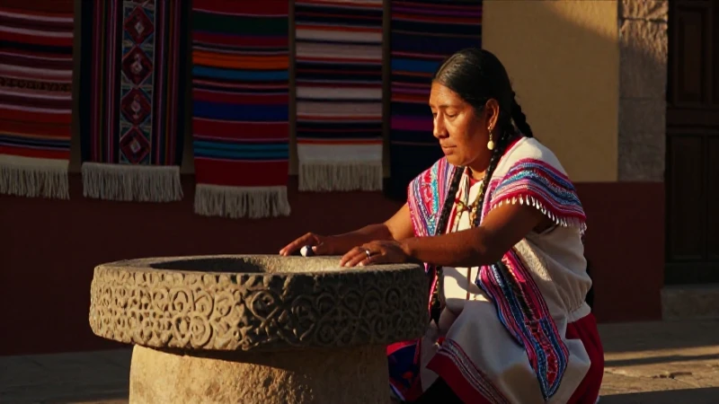 Artisan Nahua-Mixteca interactúa con el altar ceremonial