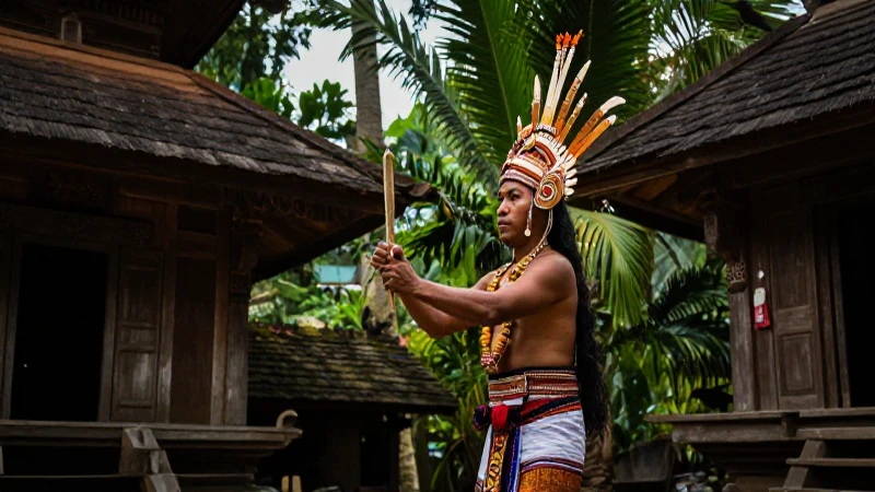 Nayars: Tradiciones, Cultura y Legado del Pueblo Nayar 29 Hombre en ritual con templo antiguo y vegetación densa